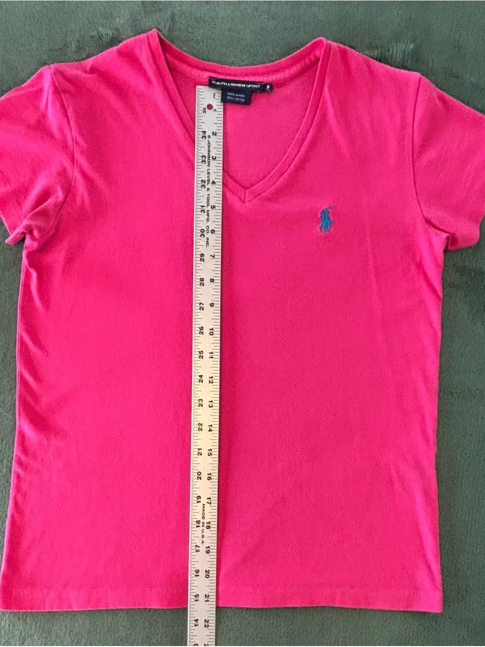 Ralph Lauren Bright Pink V-Neck Shirt with Blue Pony, Size: S (youth/girls) hi